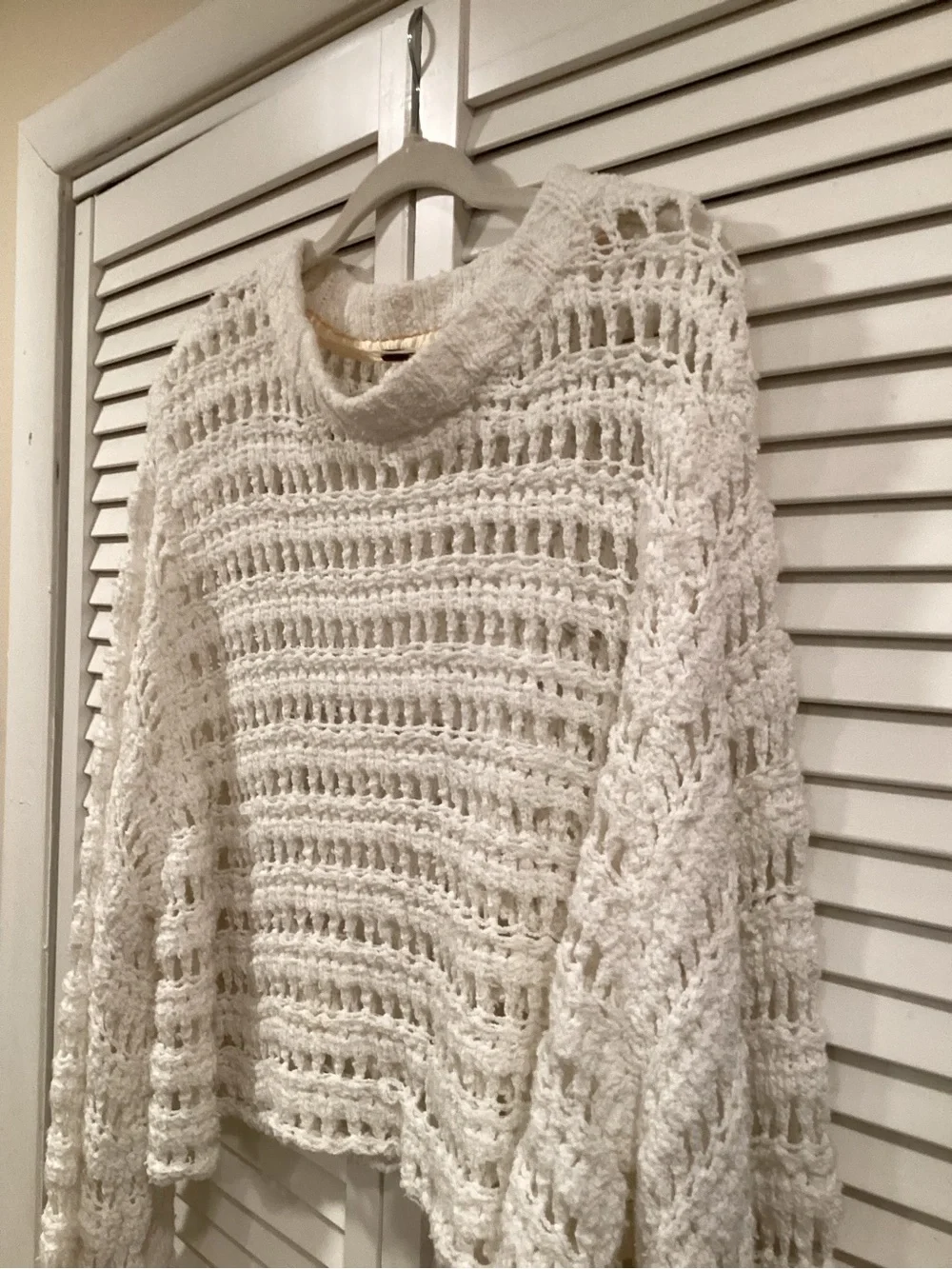 FREE PEOPLE Caught Up Bell Sleeve Crochet Knit Sweater White Med.
